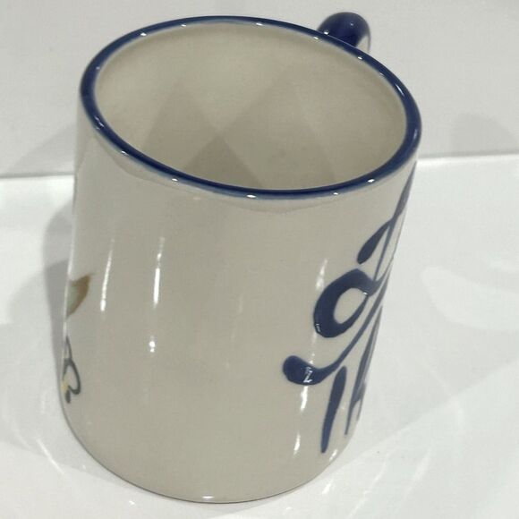 Anthropologie Blue and Cream Heart Handle Mug - Picture 3 of 5